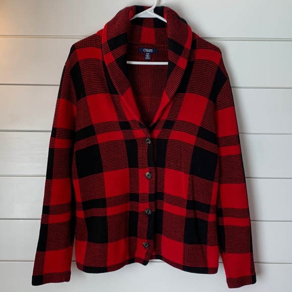 Chaps Sweaters - Chaps Buffalo Plaid Cardigan Jacket- Size Medium